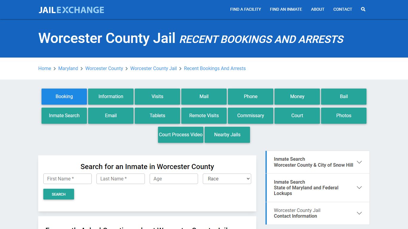 Worcester County Jail Recent Bookings And Arrests - Jail Exchange