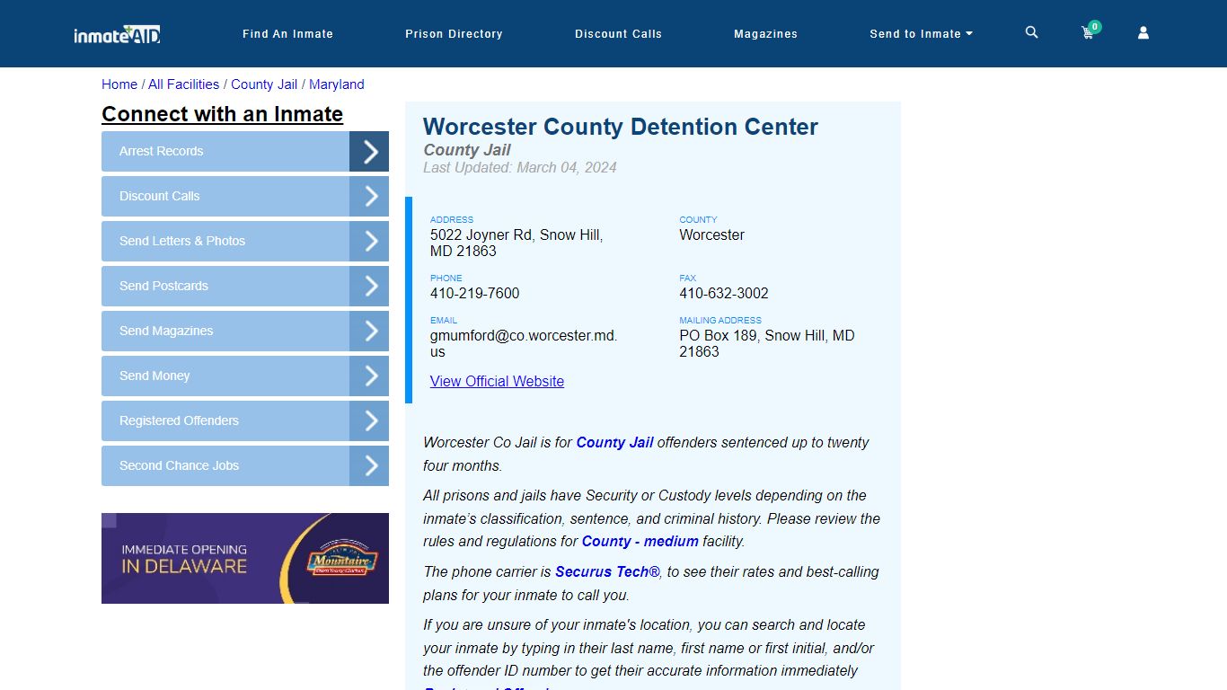 Worcester County Detention Center - Inmate Locator